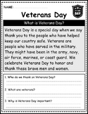 Reading Comprehension Passages for K-2: Veterans Day & Rem