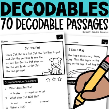 Preview of Decodable Passages with Comprehension Questions Science of Reading Fluency CVC