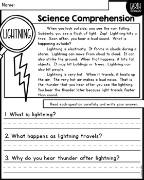 reading comprehension passages for little scientists earth science edition
