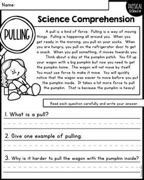 reading comprehension passages for little scientists physical science edition