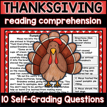 Preview of Reading Comprehension Passages for Thanksgiving