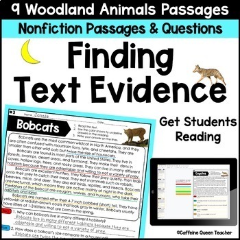 Preview of Finding Text Evidence Reading Passages for Comprehension - Woodland Animals