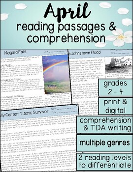 Preview of Reading Comprehension Passages with Questions - April Leveled Passages