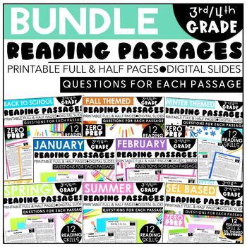 Preview of Reading Comprehension Passages with Questions BUNDLE - 3rd & 4th Grade Seasonal