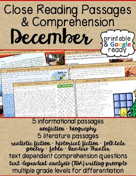 Preview of Reading Comprehension Passages with Questions - December Leveled Passages