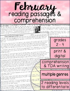 Preview of Reading Comprehension Passages with Questions - February Leveled Passages