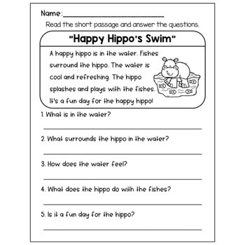 Reading Comprehension Passages with Questions - Kindergarten, 1st Grade