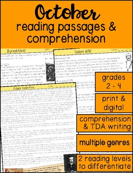 Preview of Reading Comprehension Passages with Questions - October Leveled Passages