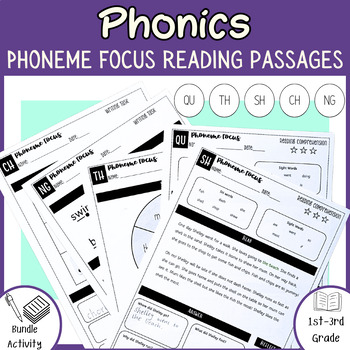 Preview of Reading Comprehension Decodable Phoneme + Writing Tasks BUNDLE [CH SH TH NG QU]
