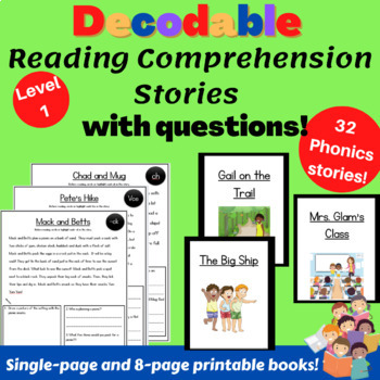 Preview of Decodable Readers w/ Reading Comprehension Questions - Level 1 Orton