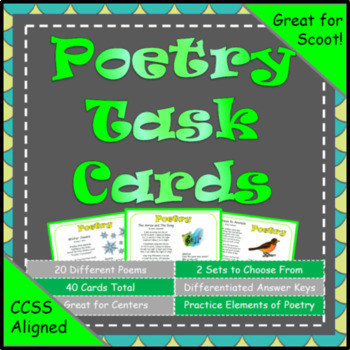 Preview of Reading Comprehension:  Poetry Task Cards