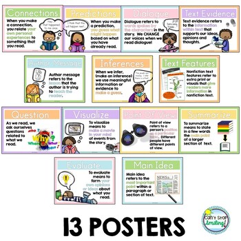 Reading Comprehension Posters Full & Student Size Groovy Pastels Theme