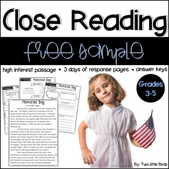 Preview of Reading Comprehension Practice | Free Close Reading Passage | Memorial Day