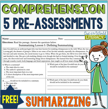 Preview of Reading Comprehension Pre-Assessment- Summarizing