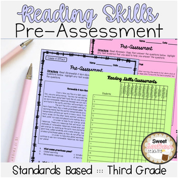 Preview of Reading Comprehension Pre-Assessments Standards Based Third Grade