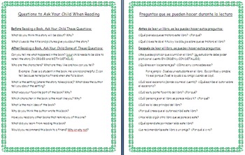 Preview of Reading Comprehension Questions- For Parents to Ask Their Children