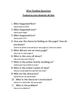 Preview of Reading Comprehension Questions- Parent Resource