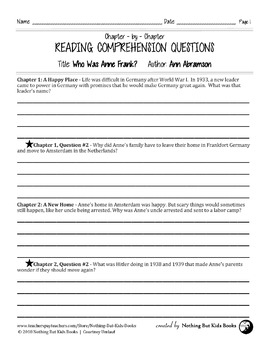 Reading Comprehension Questions | Who Was Anne Frank? by Nothing But