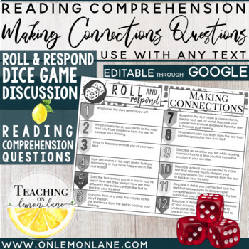 Preview of Reading Comprehension Questions for Any Book: Making Connections | Editable