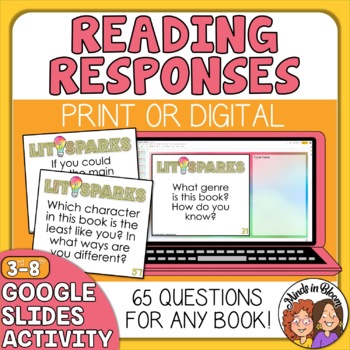 Preview of Reading Comprehension Questions for Any Book Task Cards plus Google Digital