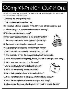 Preview of Reading Comprehension Questions for Parents | English and Spanish
