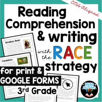 Preview of Reading Comprehension & RACE Strategy Writing for 3rd Grade, Google Forms