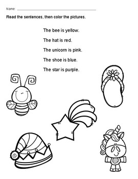kindergarten reading comprehension coloring worksheets tpt