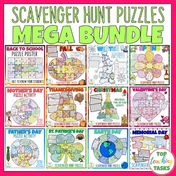 Preview of Reading Comprehension Scavenger Hunt Puzzle Poster BUNDLE | Earth Day