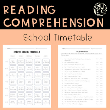 Preview of Reading Comprehension : School Timetable