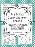 Reading Comprehension Sheets- Nouns & Verbs {15 Passages f