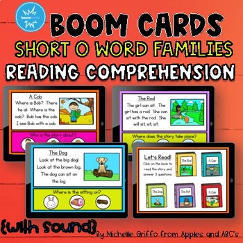 Preview of Reading Comprehension Short O Word Family Boom Cards