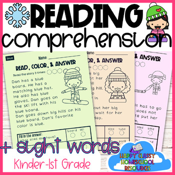Preview of Reading Comprehension Sight Words Kindergarten and First Grade Winter Themed