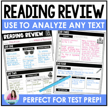 Preview of 3rd, 4th, 5th Grade Reading Review Test Prep - Weekly Comprehension Questions