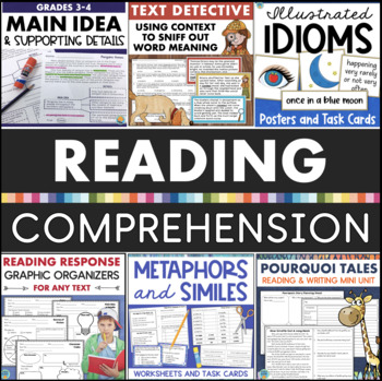 Preview of 3rd 4th Grade Reading Comprehension Worksheets Centers Activities Bundle