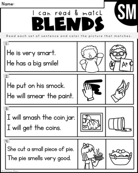 Reading Comprehension Skills S Blends Simple Sentences I Can Read