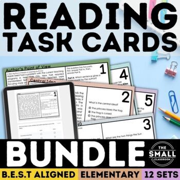 Preview of Reading Comprehension Multiple Choice Task Cards Fun Activities ELA Worksheets