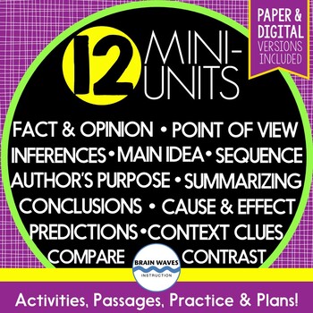 Preview of Reading Comprehension Passages and Questions - 12 Mini-Units (Google Compatible)