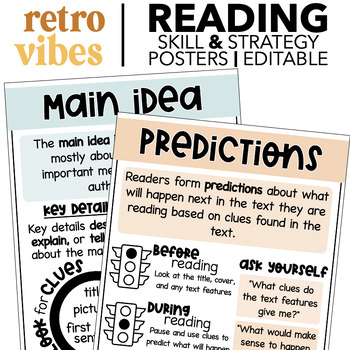 Preview of Reading Comprehension Skills and Strategies Posters and Editable Anchor Charts