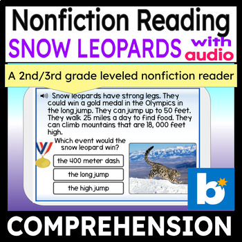 Preview of Reading Comprehension Snow Leopards Digital Boom Cards for Second Grade