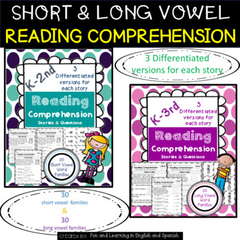 Preview of Reading Comprehension Short/Long Word Families w/Digital OptionDistance Learning
