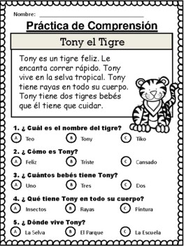 20 Spanish Reading Comprehension Stories comprensión by The Bilingual Hut