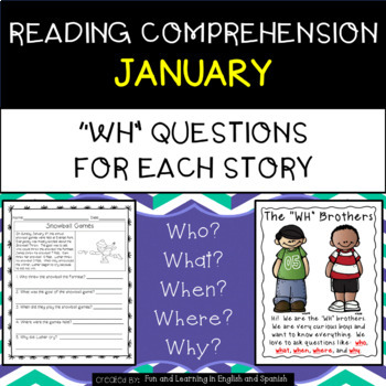 Preview of Reading Comprehension & "WH" Questions{Jan} (w/digital option) Distance Learning