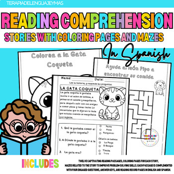 Preview of Reading Comprehension Stories for Children in Spanish with Coloring Pages