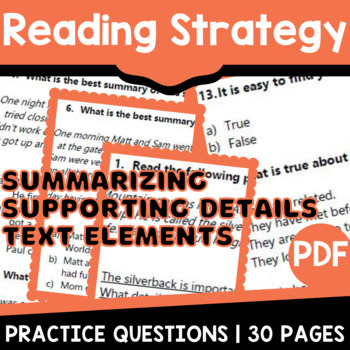 Preview of Reading Comprehension Strategies Passages Summarizing and Supporting Details
