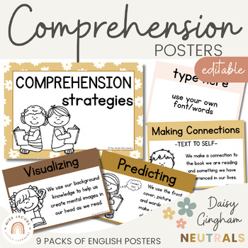 Preview of Reading Comprehension Strategies Posters | Daisy Gingham Neutrals
