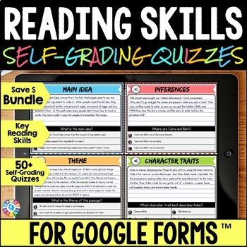 Preview of Quick Digital Reading Comprehension Assessments Google Forms ELA Test Prep Quiz