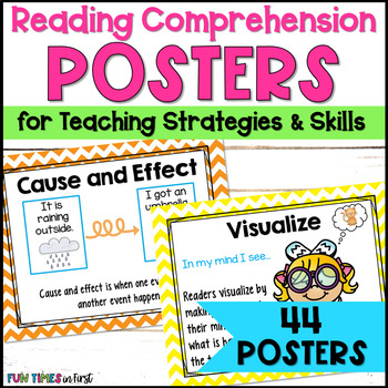 Preview of Reading Comprehension Strategies and Skills Posters | Chevron Theme