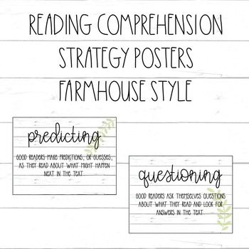 Preview of Reading Comprehension Strategy Posters / Shiplap / Greenery / Farmhouse / Rustic