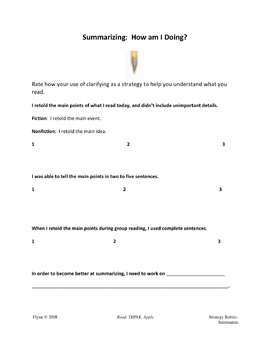 Preview of Reading Comprehension Strategy Rubrics and Academic Sentence Frames