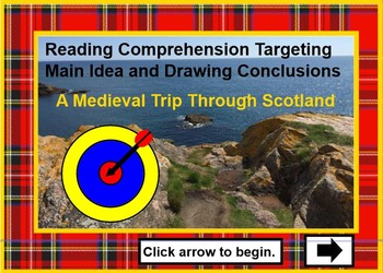 Preview of Reading Comprehension Main Idea & Drawing Conclusions SMARTBOARD Scotland Theme